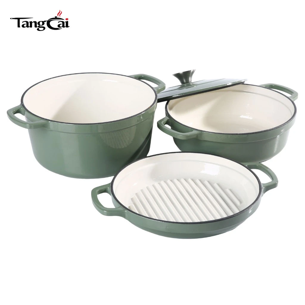 B2B Cookware Expert - Лидер продаж, Набор эмалированной посуды 3в1, 5-ти литровая кастрюля с крышкой, 10-дюймовая сковорода, 4-х литровая сковорода с крышкой