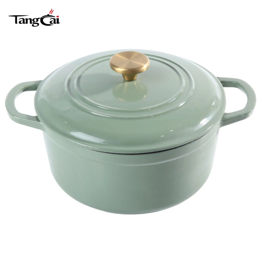 Современная жаровня из чугуна с эмалью Sage Green 5QT с золотой ручкой для выпечки хлеба на закваске