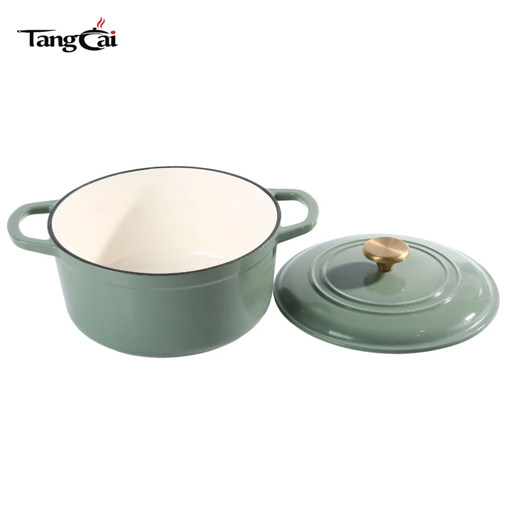 Современная жаровня из чугуна с эмалью Sage Green 5QT с золотой ручкой для выпечки хлеба на закваске