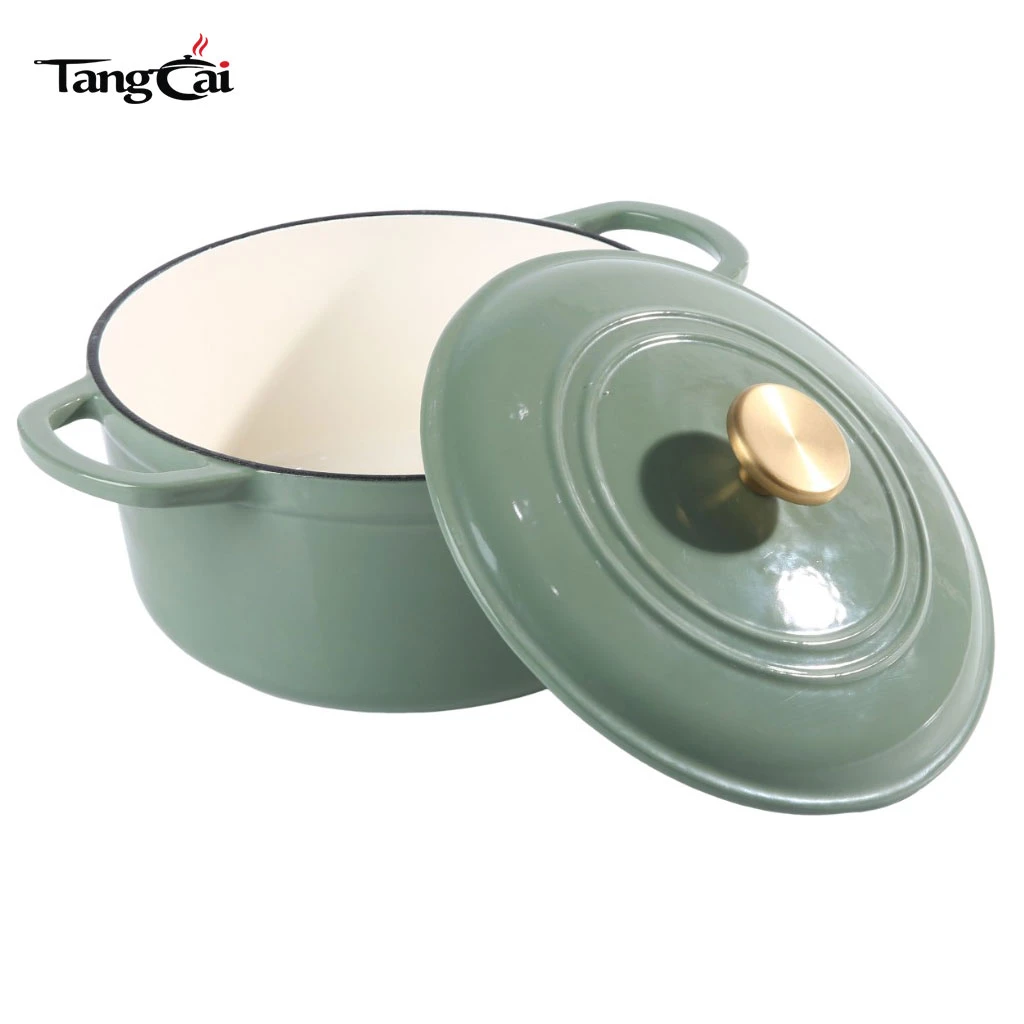 Современная жаровня из чугуна с эмалью Sage Green 5QT с золотой ручкой для выпечки хлеба на закваске