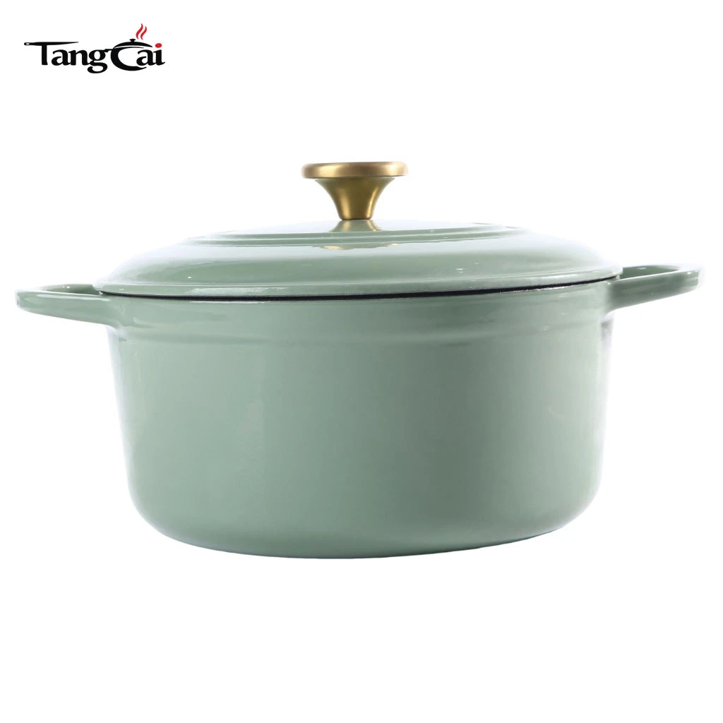 Современная жаровня из чугуна с эмалью Sage Green 5QT с золотой ручкой для выпечки хлеба на закваске